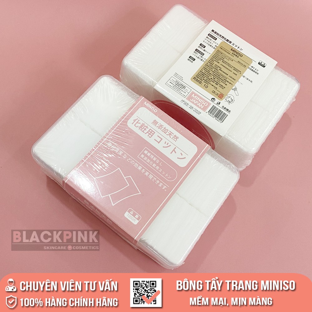 Hộp Bông Tẩy Trang Miniso 1000 Miếng, 100% cotton nhập khẩu từ Nhật Bản đặc tính mềm mại, đặc biệt không gây kích ứng da