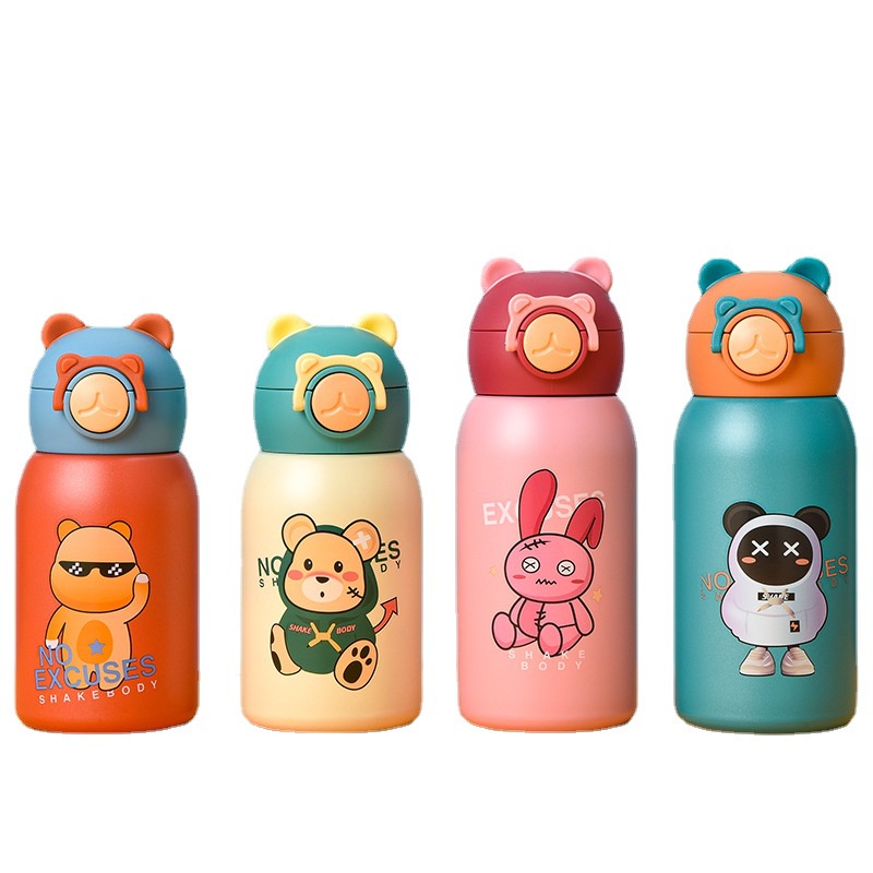 Bình nước giữ nhiệt 600ml bằng thép không gỉ 316 có ống hút tiện lợi cho bé