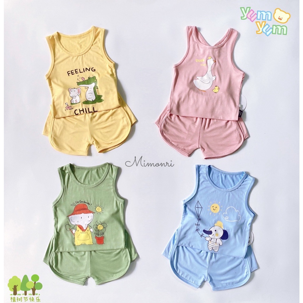 [SALE] Bộ Ba Lỗ Cho Bé Trai, Bé Gái KIMCHIBABY Vải Thun Lạnh Hoạ Tiết Vịt Hồng, Đồ Bộ Cho Bé Mặc Nhà KW2210