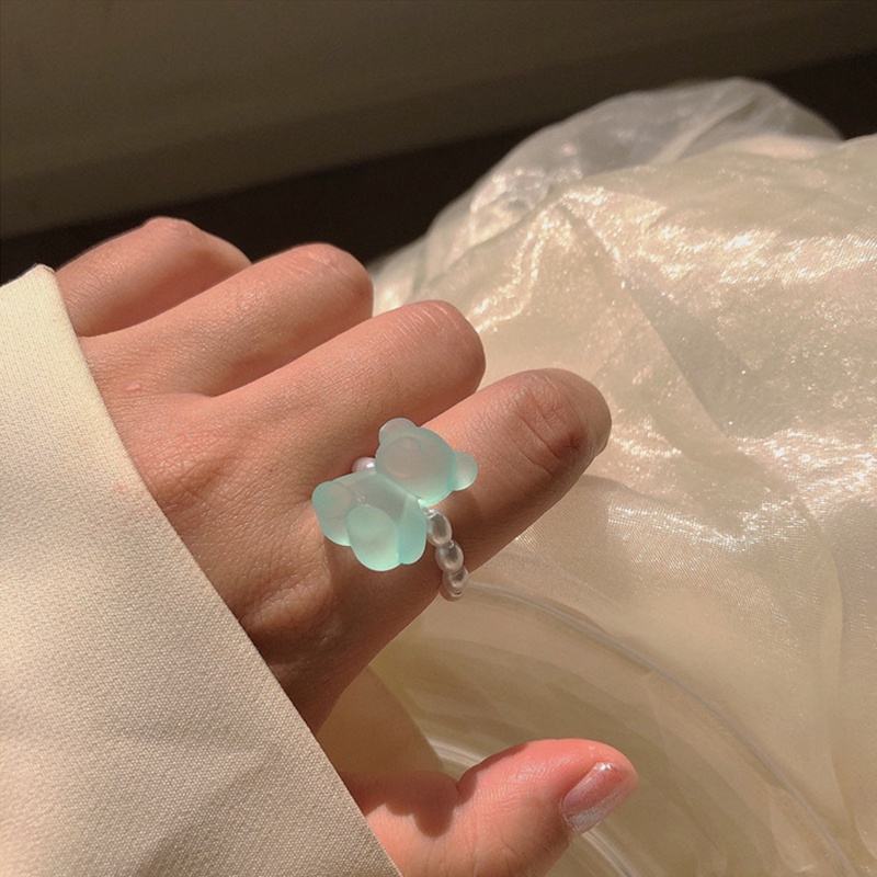 Nhẫn Xỏ Ngón Đính Hạt Ngọc Trai Hoạt Hình Gấu Có Thể Điều Chỉnh