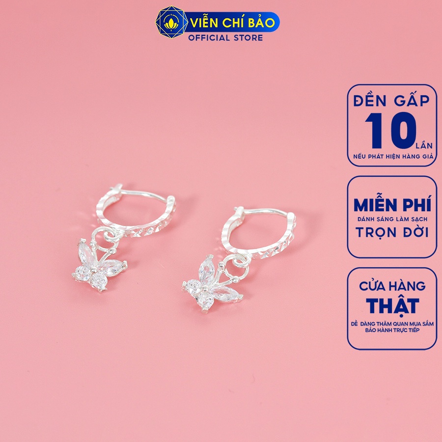 Khuyên tai bạc nữ bướm trẻ em đá trắng chất liệu bạc 925 thời trang phụ kiện trang sức Viễn Chí Bảo B400765