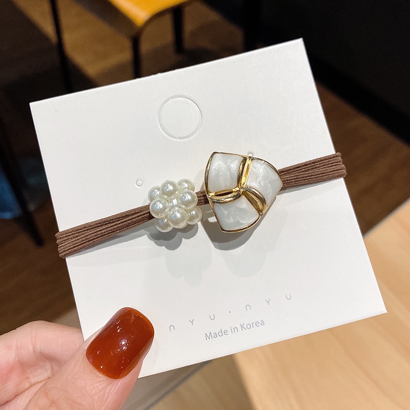 Dây Buộc Tóc Cao Su Co Giãn Đính Hạt Ngọc Trai Hình Hoa Thời Trang Cho Nữ