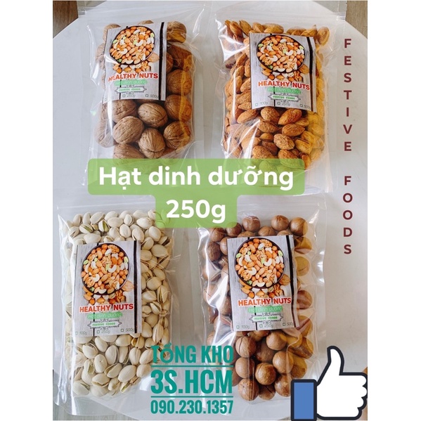 [NGON SIÊU RẺ]Túi 250g ko cân bao bì Hạt dinh dưỡng (dẻ cười / mắc ca / hạnh nhân / óc chó vàng đỏ ) biếu tặng đãi khách