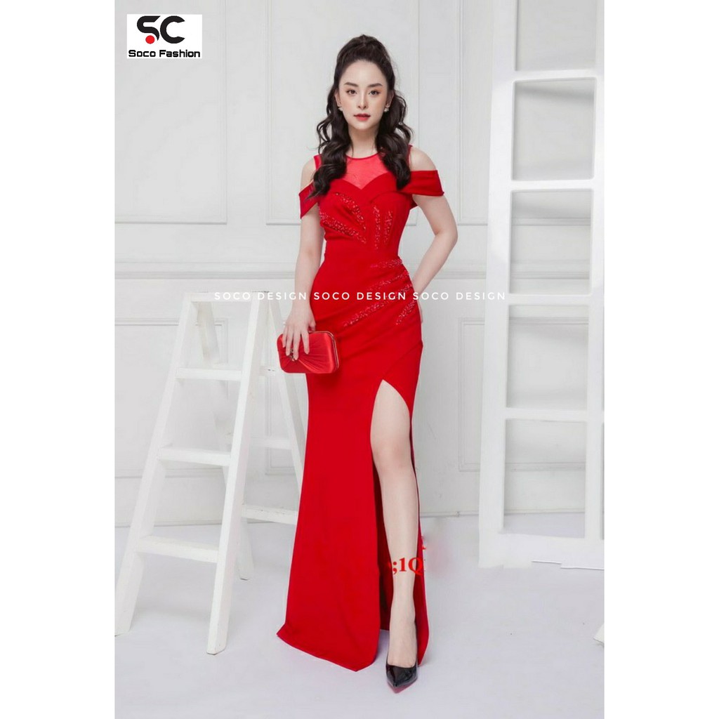 Đầm dạ hội rớt vai phói lưới cao cấp Soco design SC