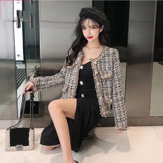 Áo dạ tweed nữ dáng ngắn Caro siêu xinh