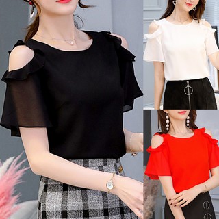 Áo kiểu trễ vai chất Chiffon thời trang công sở thanh lịch
