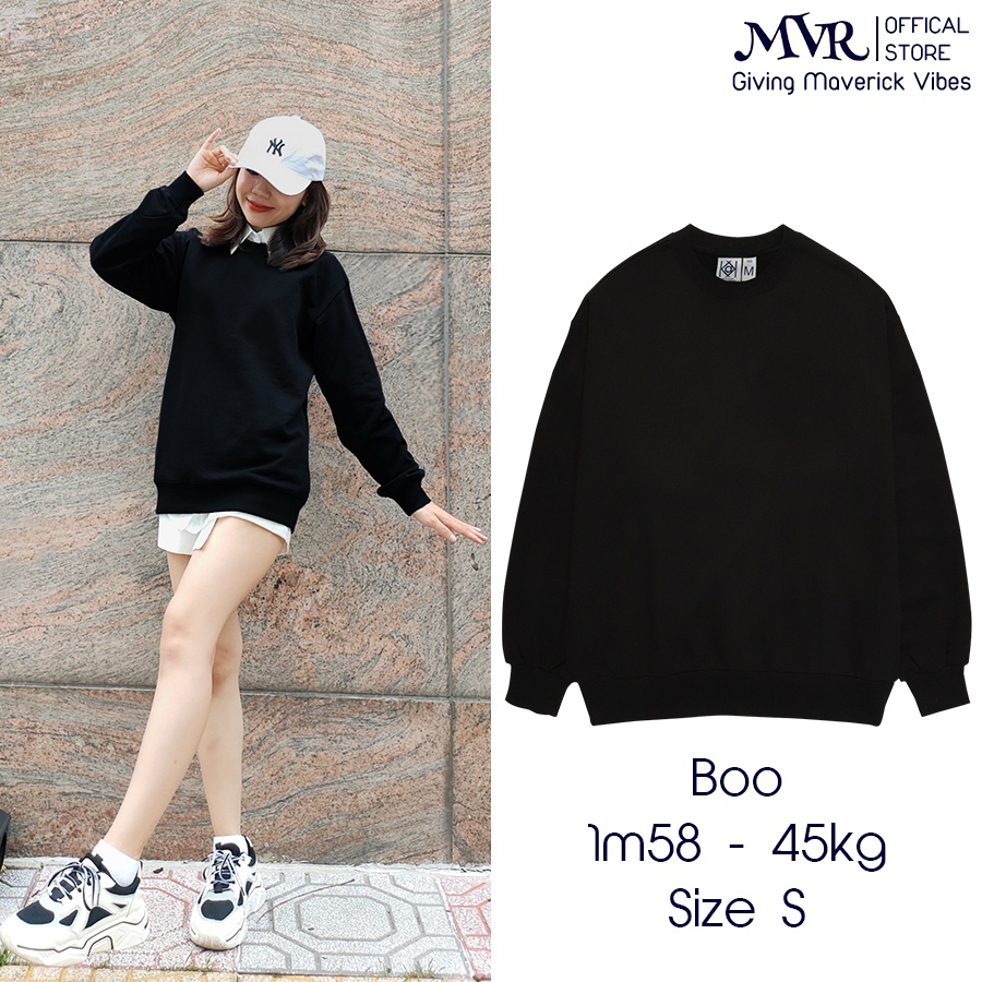 Áo sweater tay dài cổ tròn trơn nam nữ unisex nỉ cotton da cá phong cách form Hàn Quốc màu xám đen kem local brand MVR