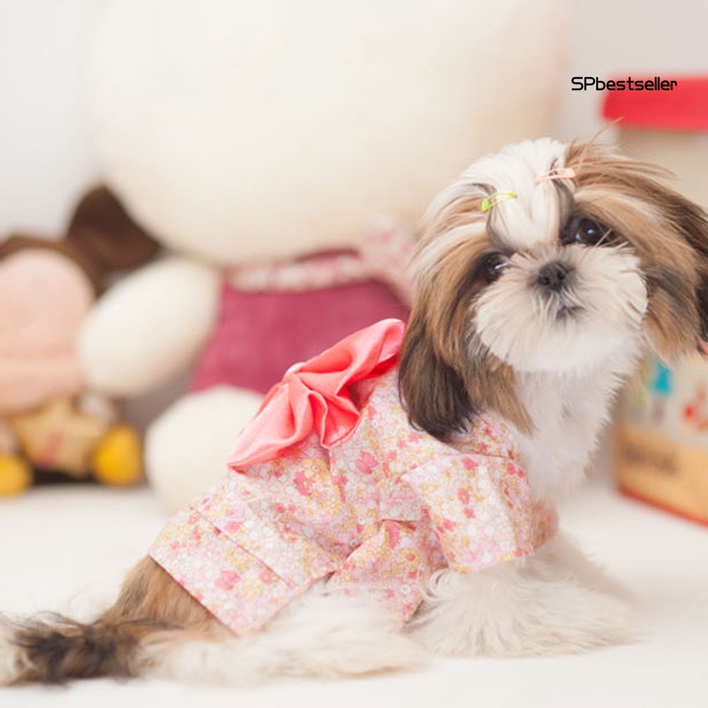 Đầm cotton hai lớp đính nơ in họa tiết hoa xinh xắn dành cho cún cưng