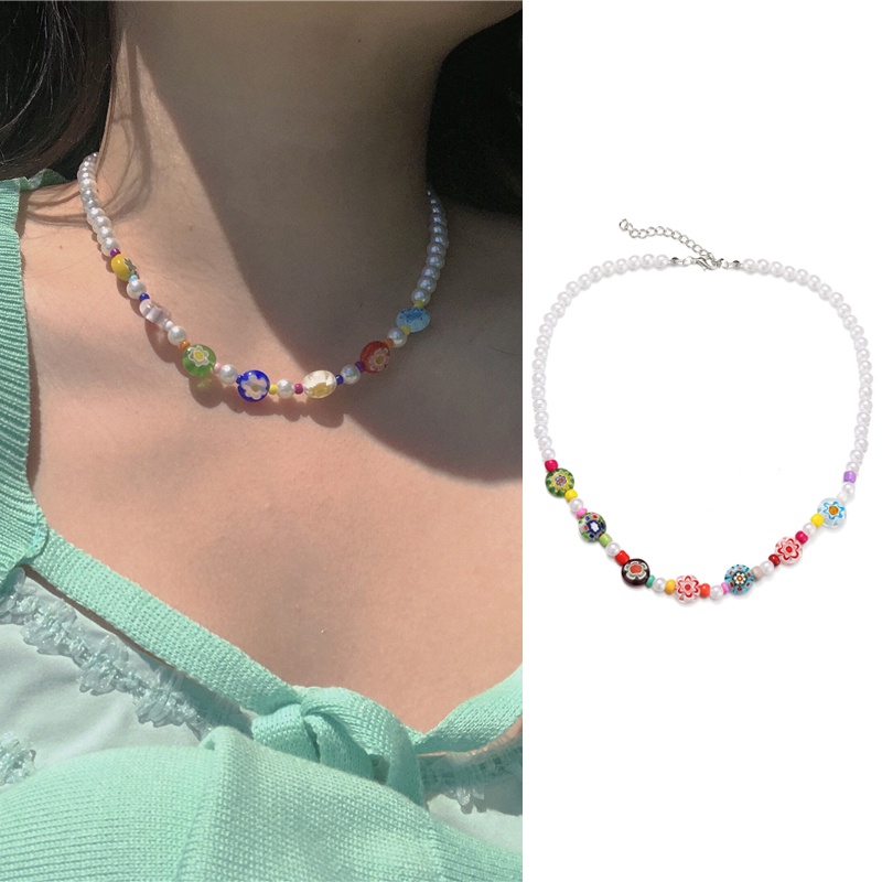 IF ME  Dây chuyền pha lê/ngọc trai nhân tạo/hình hoa/bướm phong cách Hàn Quốc đơn giản thời trang