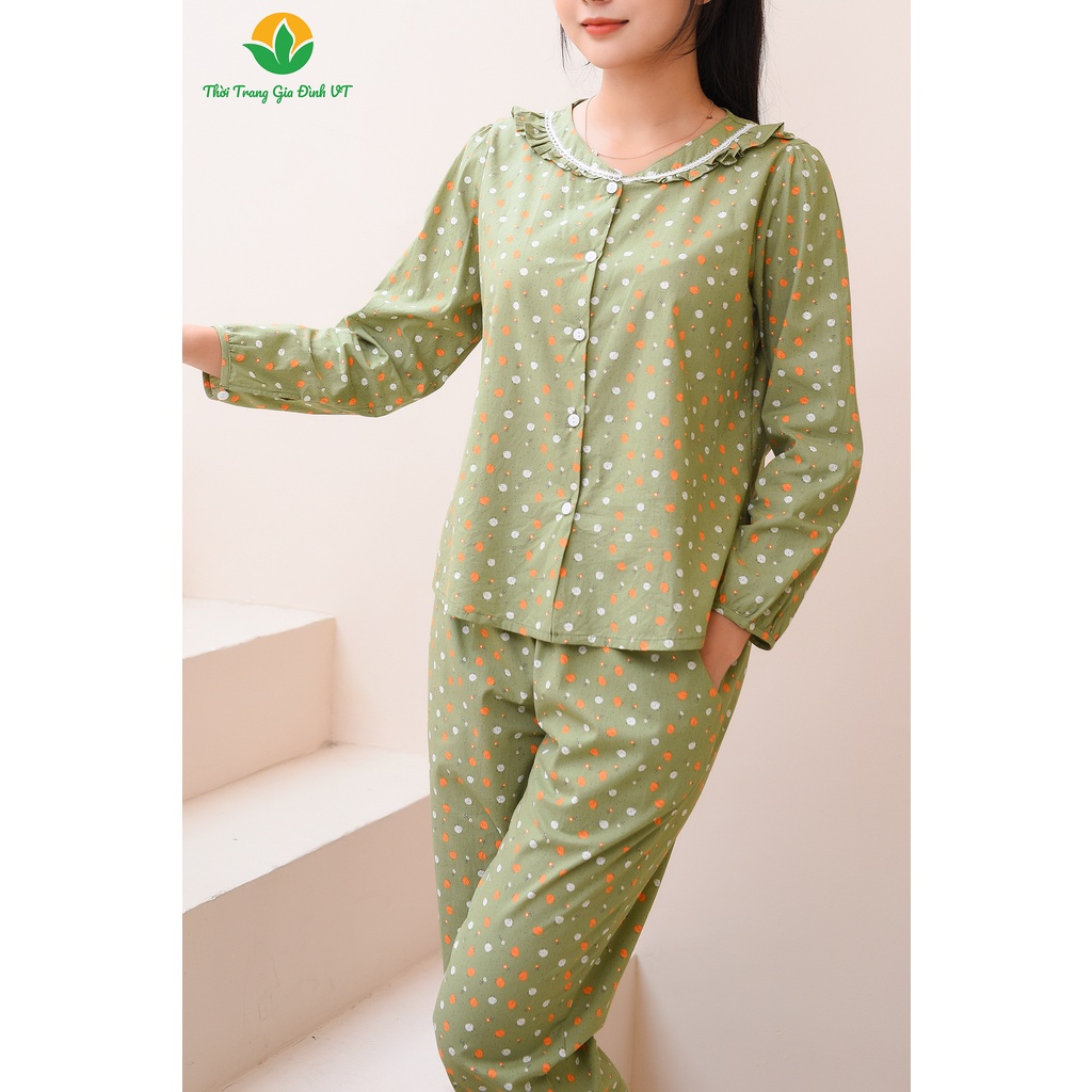 Đồ bộ mặc nhà nữ thu đông Việt Thắng quần dài, áo dài tay, chất Cotton - B50.2208