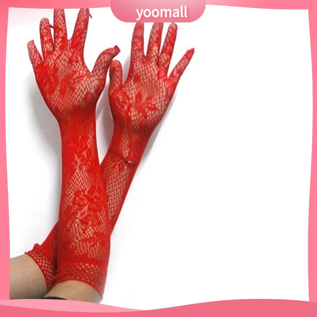 Găng Tay Dài Khuỷu Tay Phối Ren Hoa Gợi Cảm Cho Nữ