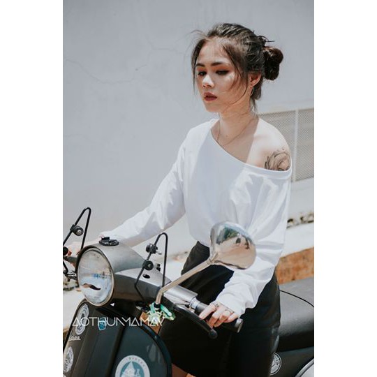 Áo thun trễ vai tay dài
