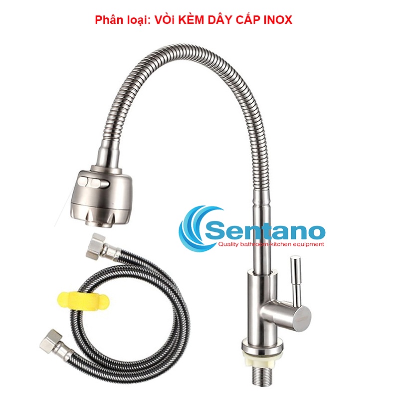 Vòi rửa chén bát lạnh STN-504 inox 304 phun sương 2 chế độ cần mềm