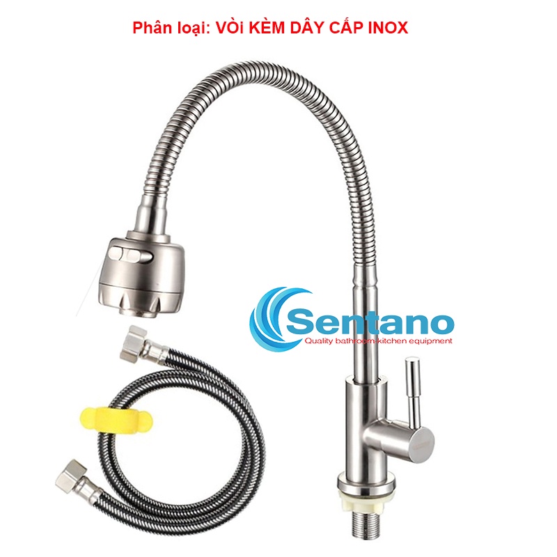 Vòi rửa chén LẠNH inox sus304, cần mềm bẻ xoay 360 linh hoạt điều chỉnh 2 chế độ