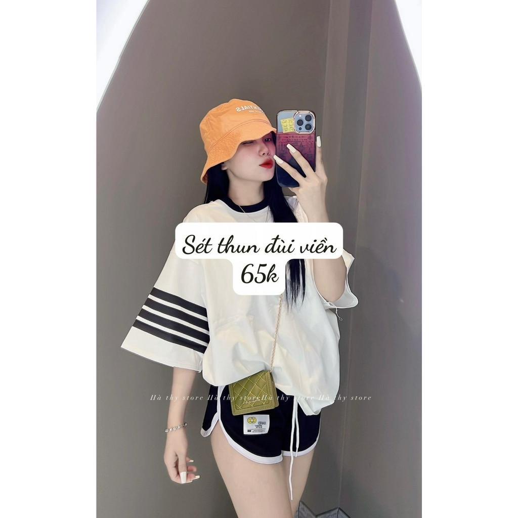 Set bộ nữ dễ thươngđi chơi với set 2 món quần đùi ngắn kèm áo thun form rộng cổ tròn xinh xắn phong cách hàn quốc