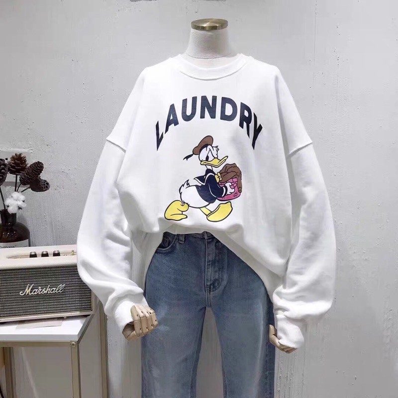 Áo sweater vải nỉ lót bông dày dặn in Laundry
