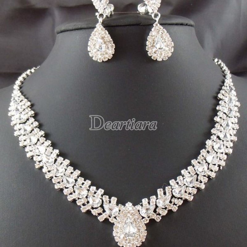 Bộ Vòng cổ Và Bông Tai Hình Giọt Nước Thời Trang Hàn Quốc Cho Cô Dâu