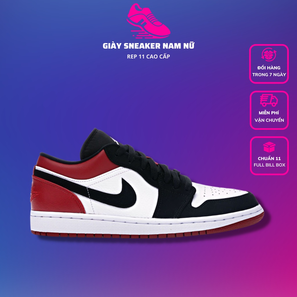 Giày 𝗝𝗼𝗿𝗱𝗮𝗻 Thấp Cổ Nam Nữ Màu Đỏ Đen Full Bill Box, Giày Thể Thao Sneaker Jordan Cổ Thấp Màu Đen Đỏ Thời Trang