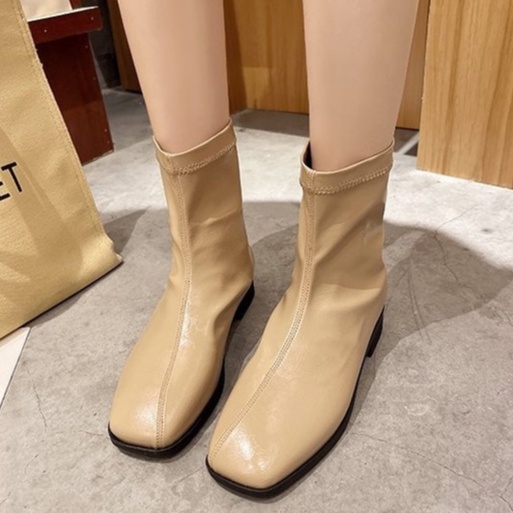 Giày Boots Nữ Ulzzang Vintage, Bốt Da PU Mềm Mũi Vuông Đế Cao 3cm Phong Cách Hàn Quốc, Street Style - Iclassy_Shoe