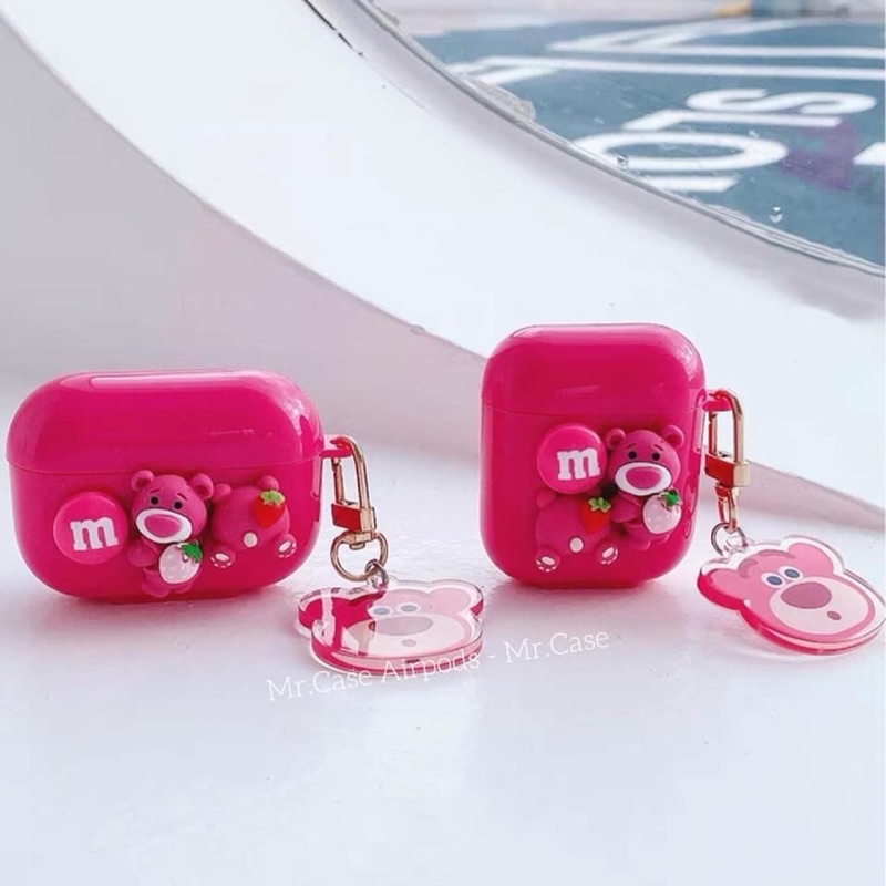 Case Airpods 1/2 /Pro Vỏ Ốp Tai Nghe Hình Gấu Hồng Kèm Móc Khoá Hình- Mr.Case AirPods