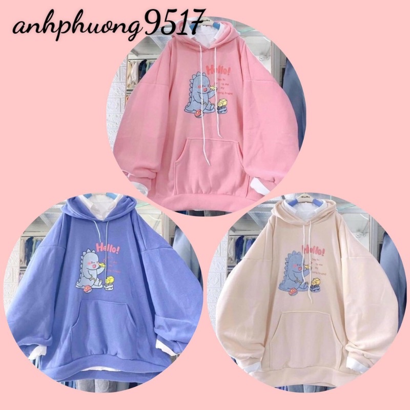 ÁO hoodie khủng long Hello form thụng nam nữ giá rẻ