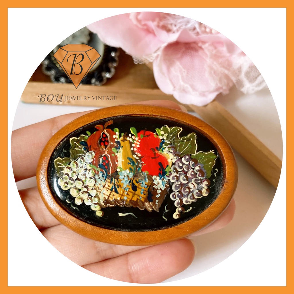 CÀI ÁO GỖ VẼ HOA SECONDHAND TRANG SỨC SI NHẬT BẢN BOU JEWELRY VINTAGE MÃ CA159