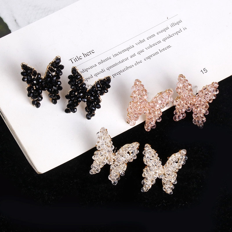 Bông Tai Mạ Bạc 925 Hình Bướm Đính Đá Phong Cách Hàn Quốc