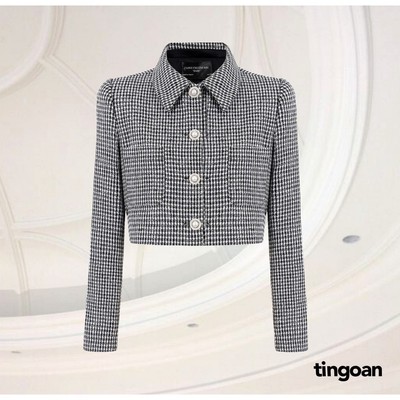 TINGOAN® - Áo tweed crop tweed lấp lánh cổ bẻ xám YOU’RE THE BESTIE JACKET/GR