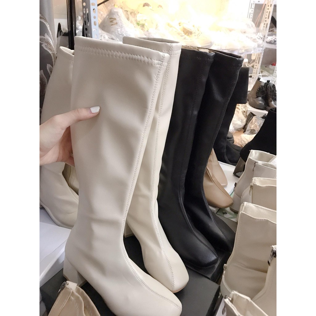 Bốt - Boots đùi da cao 5p hot hit hàng khóa kéo, lót lông ấm hàng sẵn
