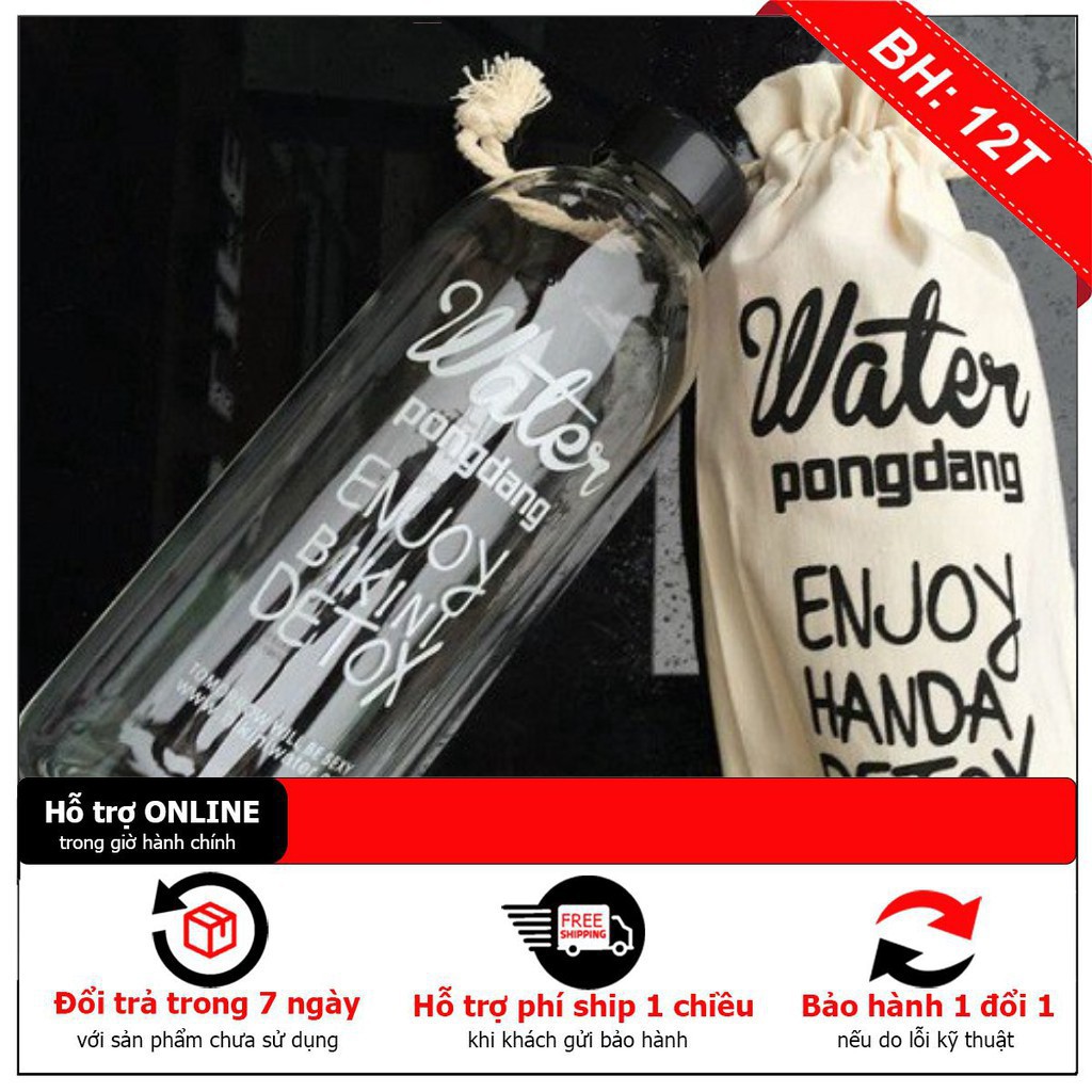(hàng chát lượng) Bình Nước Nhựa Detox PONG DANG 1000ml Tặng Kèm Túi Vải Vintage Siêu Tiện Lợi