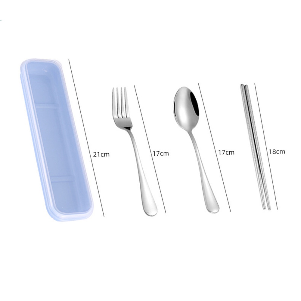 Bộ 3 món muỗng nĩa đũa ăn bằng thép không gỉ có hộp đựng