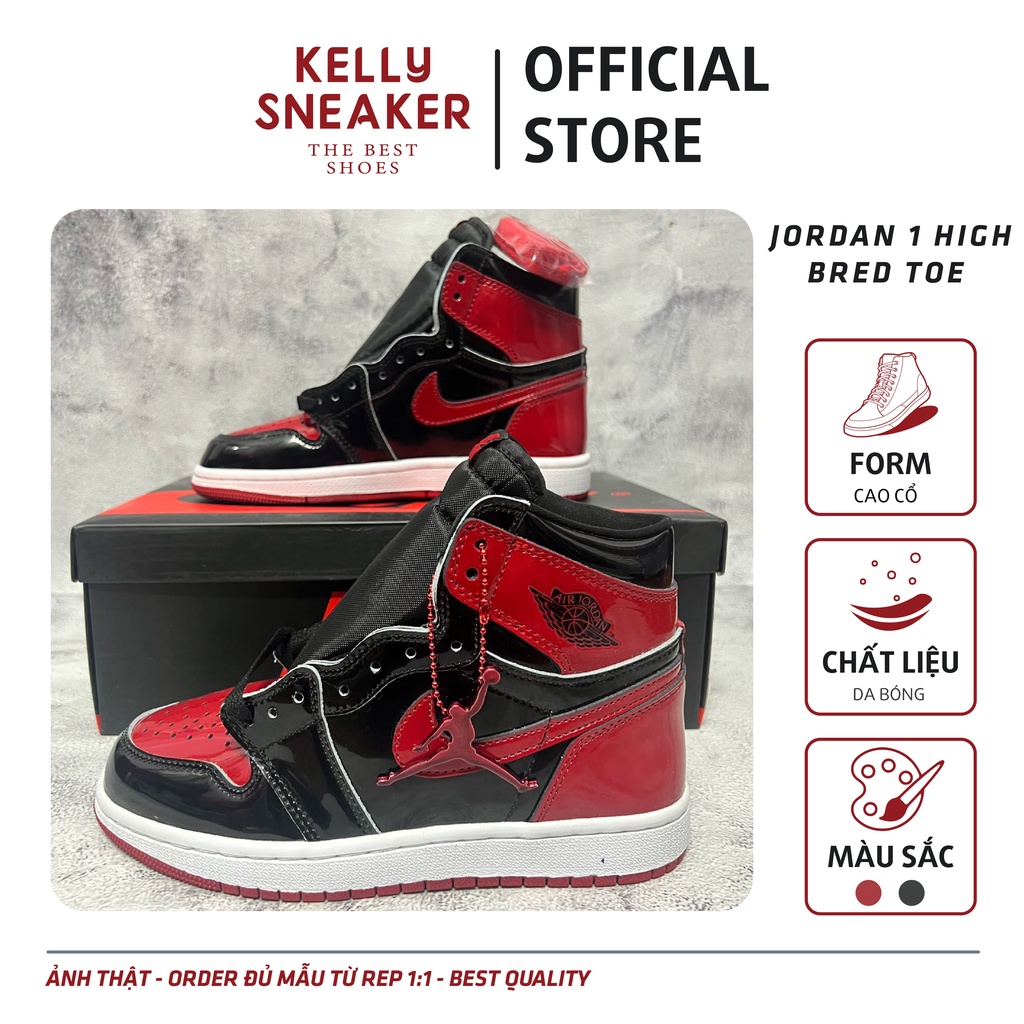 Giày Thể Thao Jordan 1 High Bred Đỏ Bóng - Bản Cao Cấp(Ảnh Thật + Hàng Sẵn)