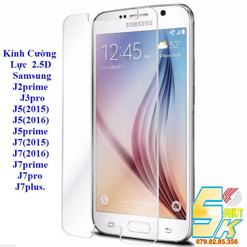 Kính Cường Lực Trong Suốt- 2.5D Samsung J2prime-J3pro-J5(2015)-J5(2016)-J5prime-J7(2015)-J7(2016)-J7