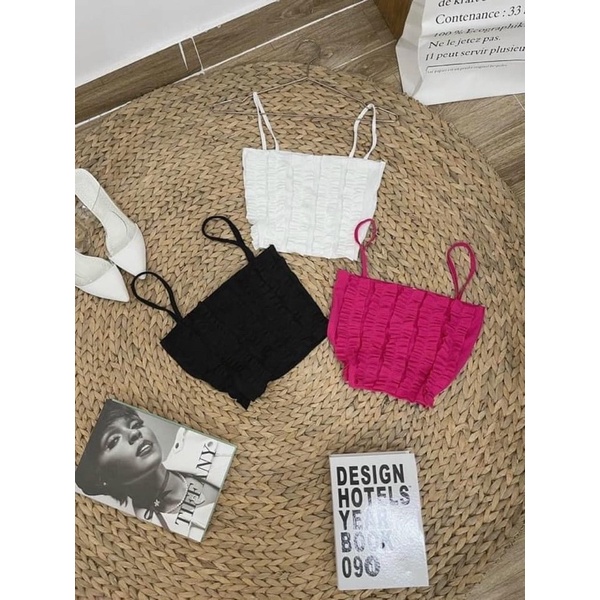 Áo hai dây XẾP NHÚNG nữ croptop PC alohashop91