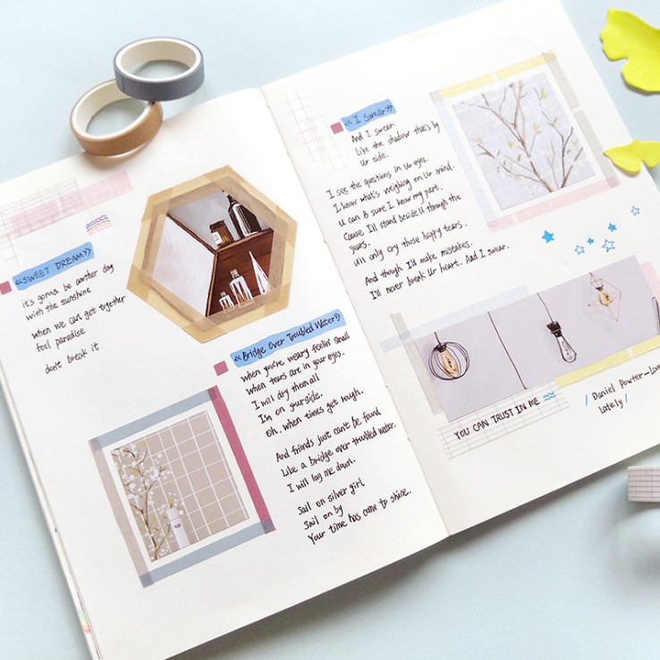 Bộ 4 cuộn băng keo giấy Màu tinh khiết Dòng cơ bản Washi Tape Pocket Diary M152