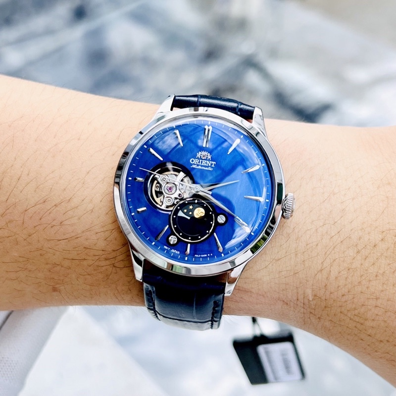 Đồng hồ đôi nam nữ dây da Orient Bambino Sun and Moon RA-AS0103A10B RA-KB0004A10B