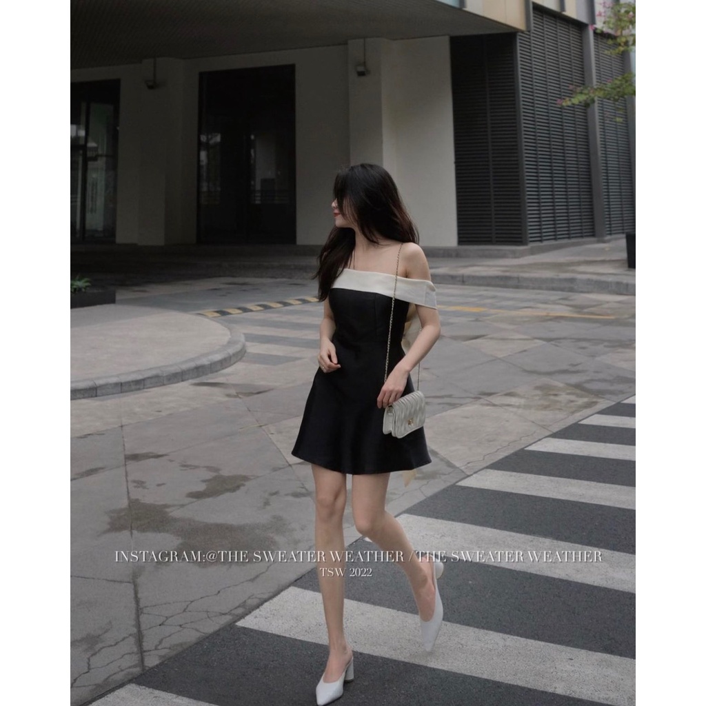 Váy trễ vai nơ lưng chất tafta có sẵn đệm mút cao cấp ( ảnh thật ) | BigBuy360 - bigbuy360.vn