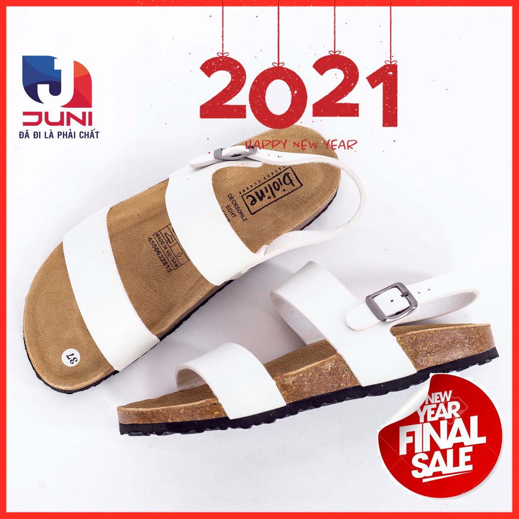 [VNXK] PU15 Trắng - Dép sandal quai ngang Unisex da PU, đế trấu Bioline Birken - Xuất khẩu châu Âu - Juni Store