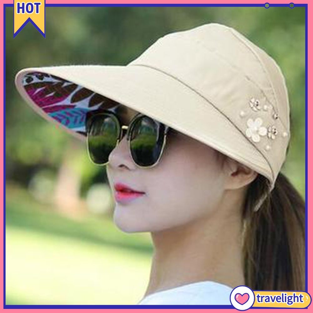 [Travelight] Mũ lưỡi trai vành rộng đính hoa màu sắc trơn thời trang cho nữ