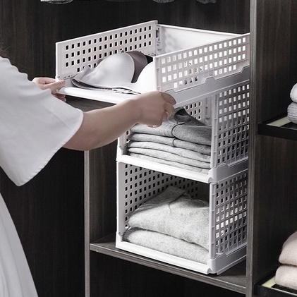 Kệ ngăn chia tủ quần áo thông minh bằng nhựa kéo trượt, xếp chồng và gấp gọn tiết kiệm không gian