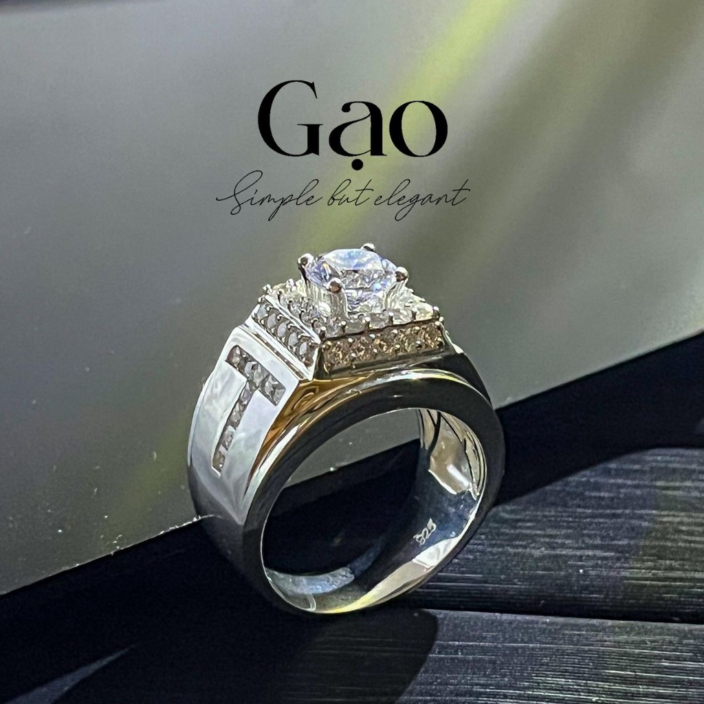 Nhẫn Bạc Nam thiết kế , đính đá CZ cao cấp I Gạo Silver - GNNH02