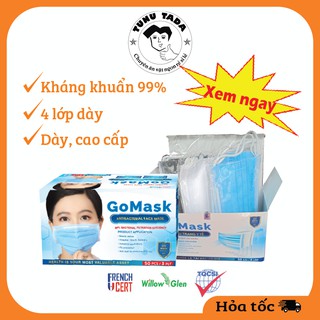 Khẩu trang y tế 4 lớp đen trắng xanh kháng khuẩn hộp 50 cái Gomask