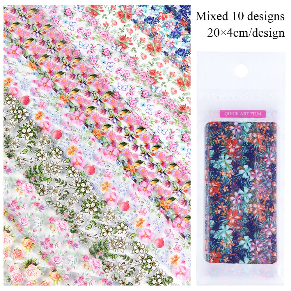 Bộ 10 miếng sticker hình hoa phong cách thời trang Nhật dùng dán móng nghệ thuật