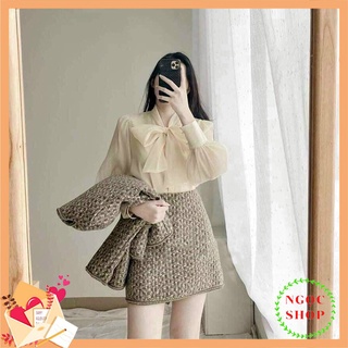 Áo sơ mi nữ dài tay form rộng công sở đẹp kiểu hàn quốc thắt nơ vải tơ 2 lớp