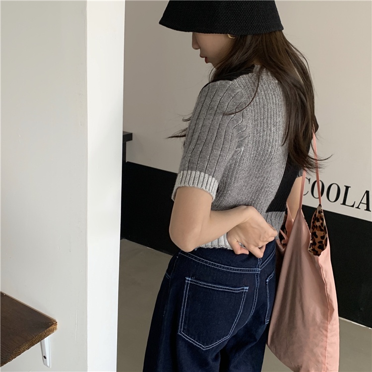 Áo croptop XIAOZHAINV tay ngắn cổ chữ V phong cách cổ điển cho nữ