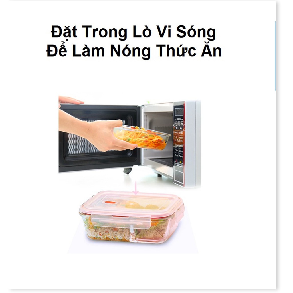 Bộ Hộp Cơm Văn Phòng Thủy Tinh Chịu Nhiệt Cao Cấp 03 Hộp - Tặng Kèm Túi Xách (Màu Hồng)