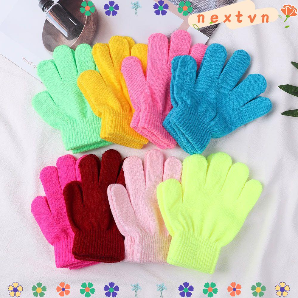 Găng tay đan len màu trơn giữ ấm cho bé trai và bé gái