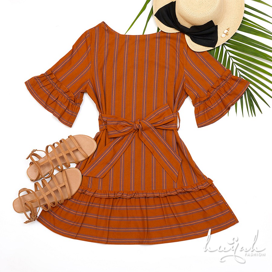 Đầm suông đuôi cá cách điệu có dây thắt eo vải mềm mịn - DNTN02