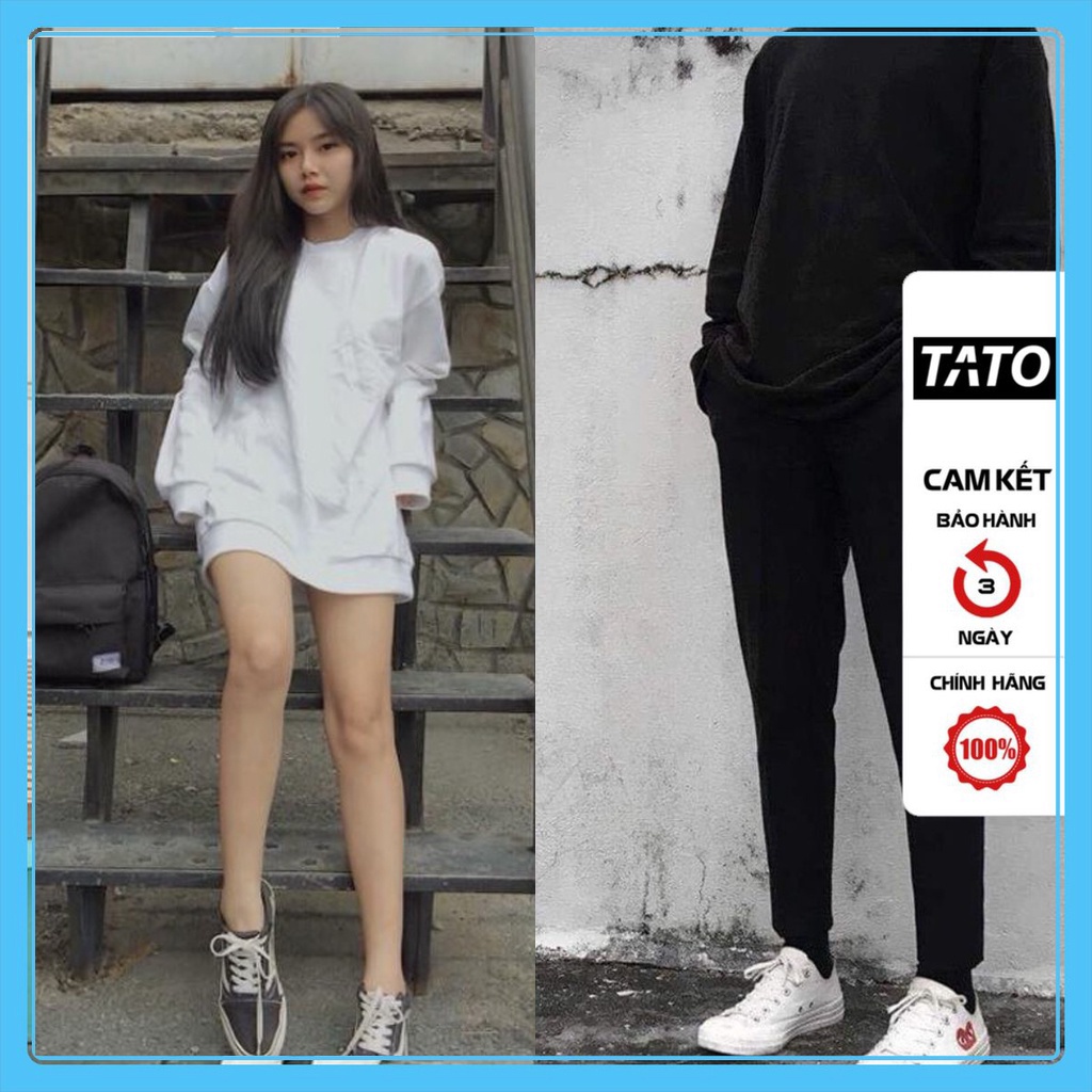 ◑﹍♨ÁO SWEATER Basic Trơn Chất Nỉ Da Cá không xù lông Thu Đông Dài Tay Thoáng Khí MÀU TRẮNG + Đen TATO