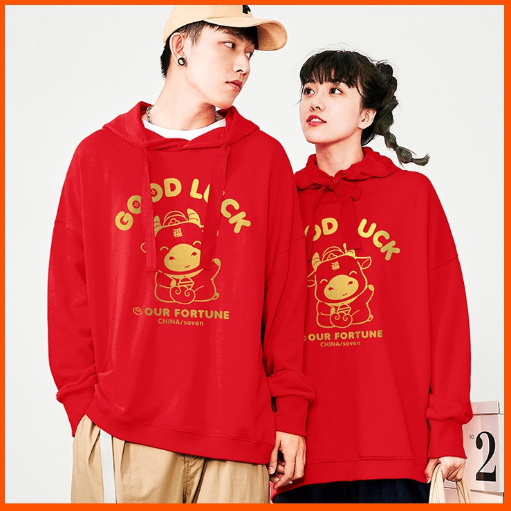 Áo Hoodie Đôi Nam Nữ Xuân Tân Sử 2021 - Chất nỉ dày đẹp - Hình in trâu siêu Cute [TẶNG TẤT NAM NỮ]